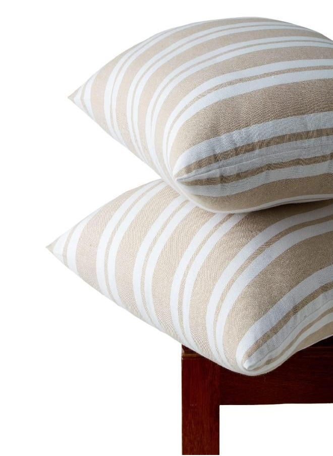 Encasa Homes Franca Beige Stripes Throw Pillow Cover 2pc Set - 18 x 18 inch | Farmhouse Stripes Accent Cushion Cases for Couch