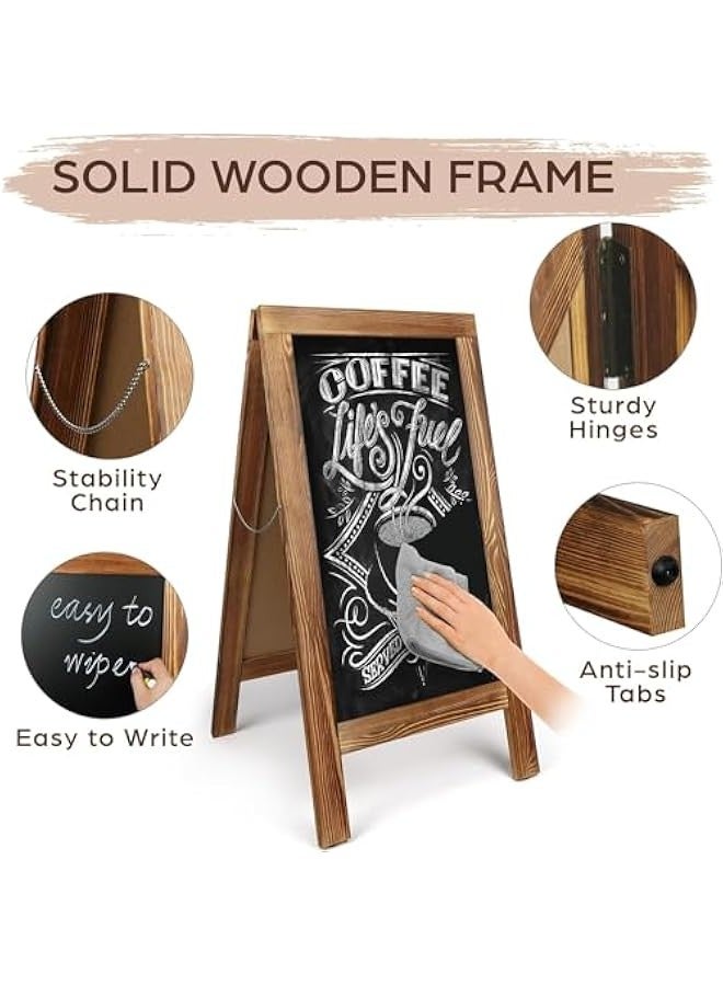 TRASSLE Wooden Chalkboard,Double Sided Board Magnetic Chalkboard with Eraser & Chalk, Pavement Sign, Menu activity ChalkBoard Sign Display for Restaurant, Business, Wedding,Cafe, Shop, Pub  - Image 2