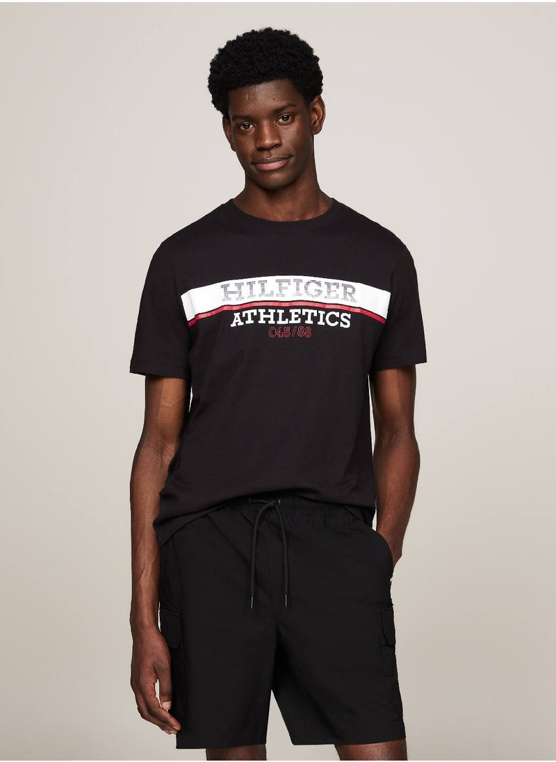 TOMMY HILFIGER Men's Hilfiger Athletic Regular T-Shirt - Cotton, Black  - Image 1