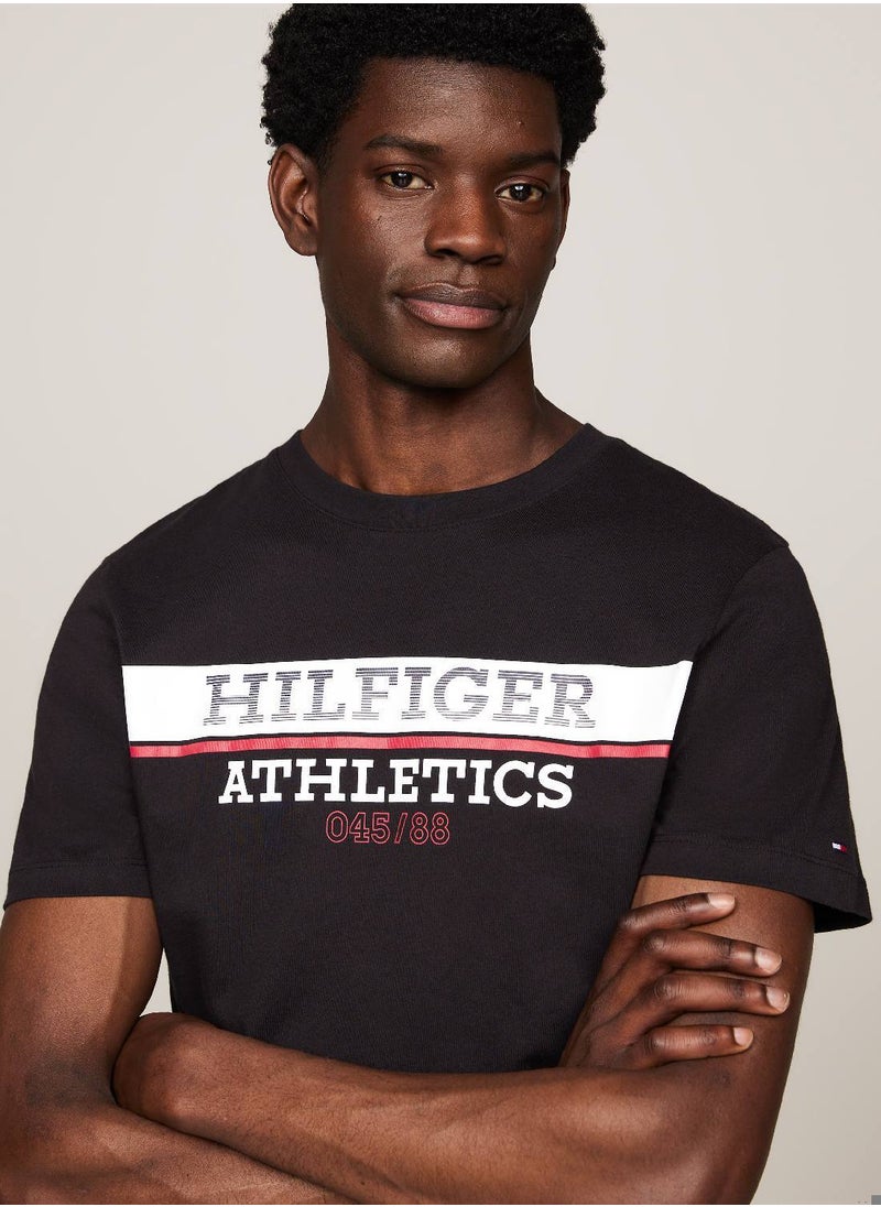 TOMMY HILFIGER Men's Hilfiger Athletic Regular T-Shirt - Cotton, Black  - Image 4