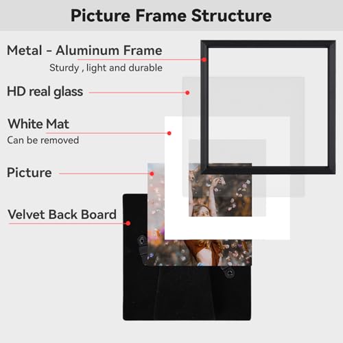 BKABOT 7x7 Picture Frame, Black Metal Square Photo Frames with HD Glass, Fits 6x6 with Mat or 7 x 7 without Mat, Display for Wall and Table, 1 Pack - Image 4
