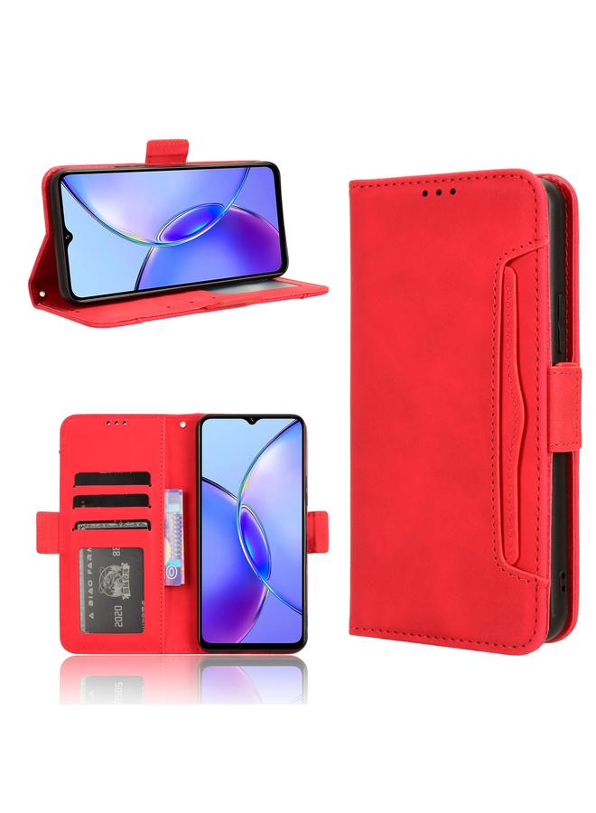 Green Tiger For vivo Y33T 2023 Skin Feel Calf Texture Card Slots Leather Phone Case(Red)