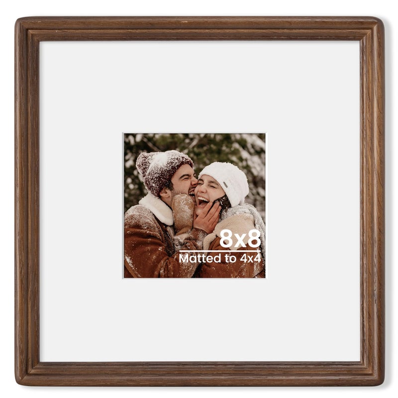 Axeman Axeman 8x8 Natural Solid Oak Wood Picture Frame with 4x4 Mat  Premium Rustic Wooden Photo Frames with Plexiglass  Poster Photo Frame Suitable for Gallery Wall Mount or Tabletop Display  Walnut - Image 1