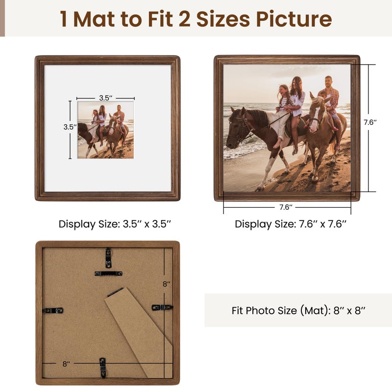 Axeman Axeman 8x8 Natural Solid Oak Wood Picture Frame with 4x4 Mat  Premium Rustic Wooden Photo Frames with Plexiglass  Poster Photo Frame Suitable for Gallery Wall Mount or Tabletop Display  Walnut - Image 2