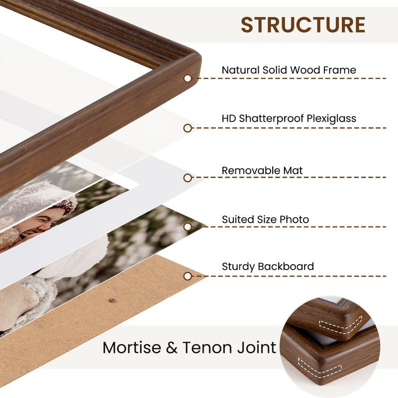 Axeman Axeman 8x8 Natural Solid Oak Wood Picture Frame with 4x4 Mat  Premium Rustic Wooden Photo Frames with Plexiglass  Poster Photo Frame Suitable for Gallery Wall Mount or Tabletop Display  Walnut - Image 3