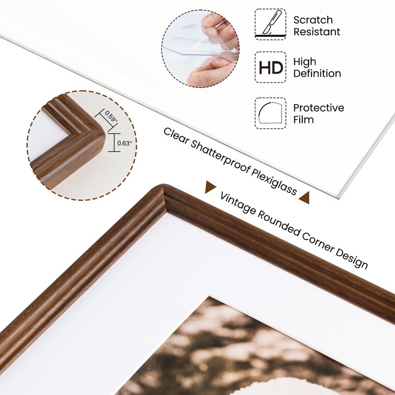 Axeman Axeman 8x8 Natural Solid Oak Wood Picture Frame with 4x4 Mat  Premium Rustic Wooden Photo Frames with Plexiglass  Poster Photo Frame Suitable for Gallery Wall Mount or Tabletop Display  Walnut - Image 4