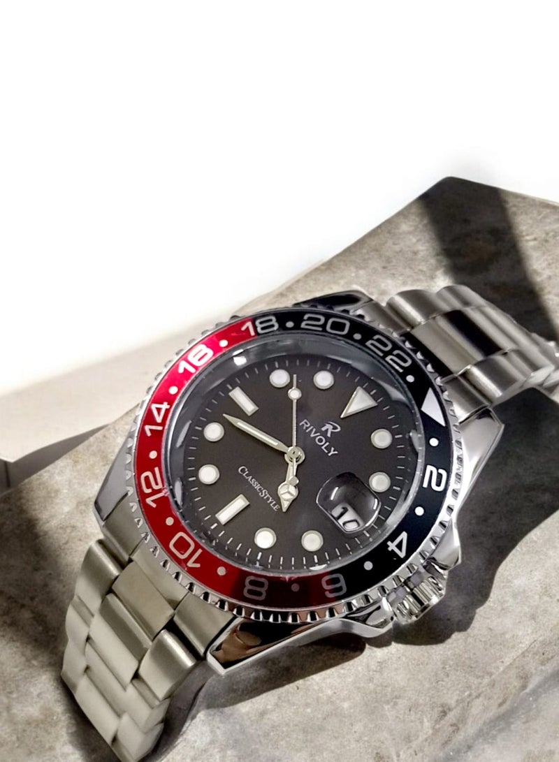 Rivoly Men's Stainless Steel Analog Quartz Date Display Watch Easy to Read Fashion Design Waterproof Luxury Classic Big Face Wrist Watch - Image 1