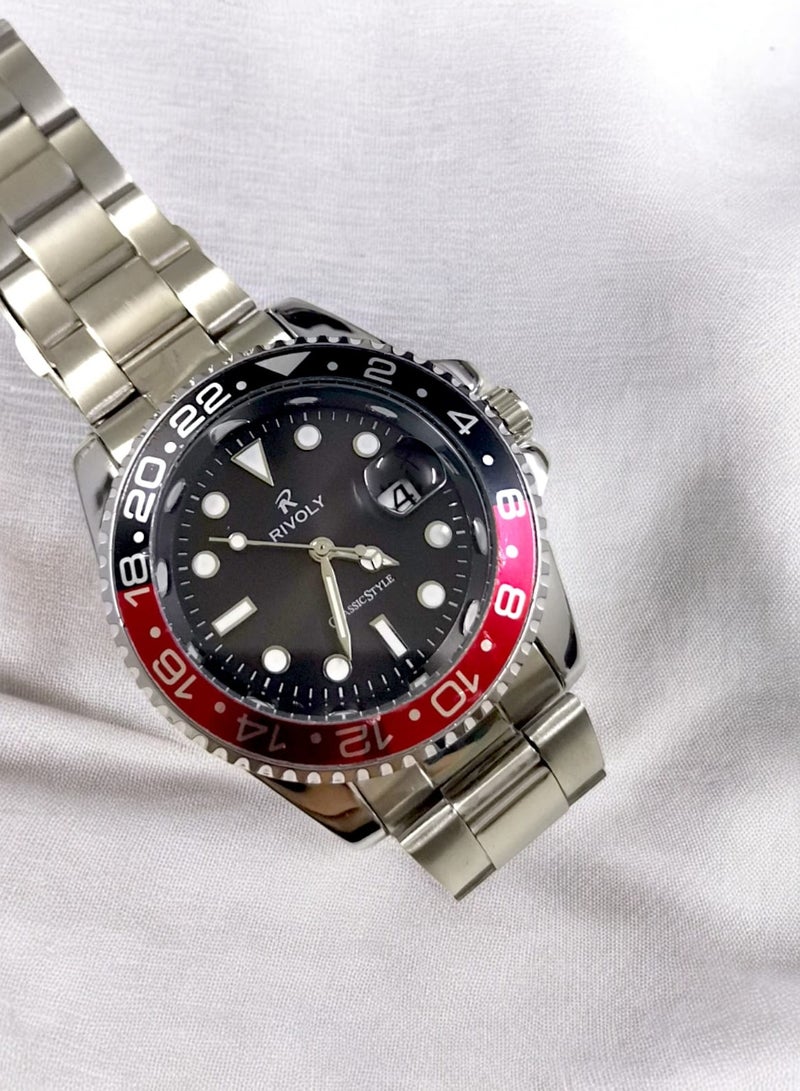 Rivoly Men's Stainless Steel Analog Quartz Date Display Watch Easy to Read Fashion Design Waterproof Luxury Classic Big Face Wrist Watch - Image 2