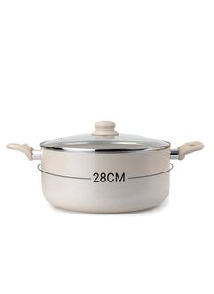Wilson Oak Casserole with Lid and Marble Coating, Soft Touch Handle Stew Pot Suitable for Gas Electric Induction and Ceramic Stove Dutch Oven - 28cm – Cream  - Image 3
