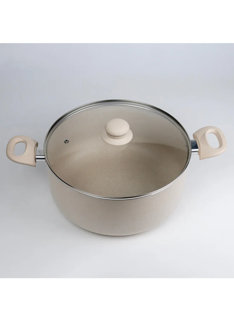 ويلسون Oak Casserole with Lid and Marble Coating, Soft Touch Handle Stew Pot Suitable for Gas Electric Induction and Ceramic Stove Dutch Oven - 28cm – Cream
