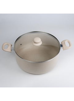 Wilson Oak Casserole with Lid and Marble Coating, Soft Touch Handle Stew Pot Suitable for Gas Electric Induction and Ceramic Stove Dutch Oven - 28cm – Cream  - Image 2