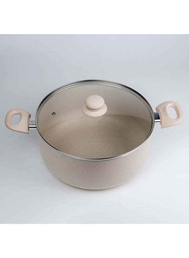 Wilson Oak Casserole with Lid and Marble Coating, Soft Touch Handle Stew Pot Suitable for Gas Electric Induction and Ceramic Stove Dutch Oven - 28cm – Cream  - Image 2