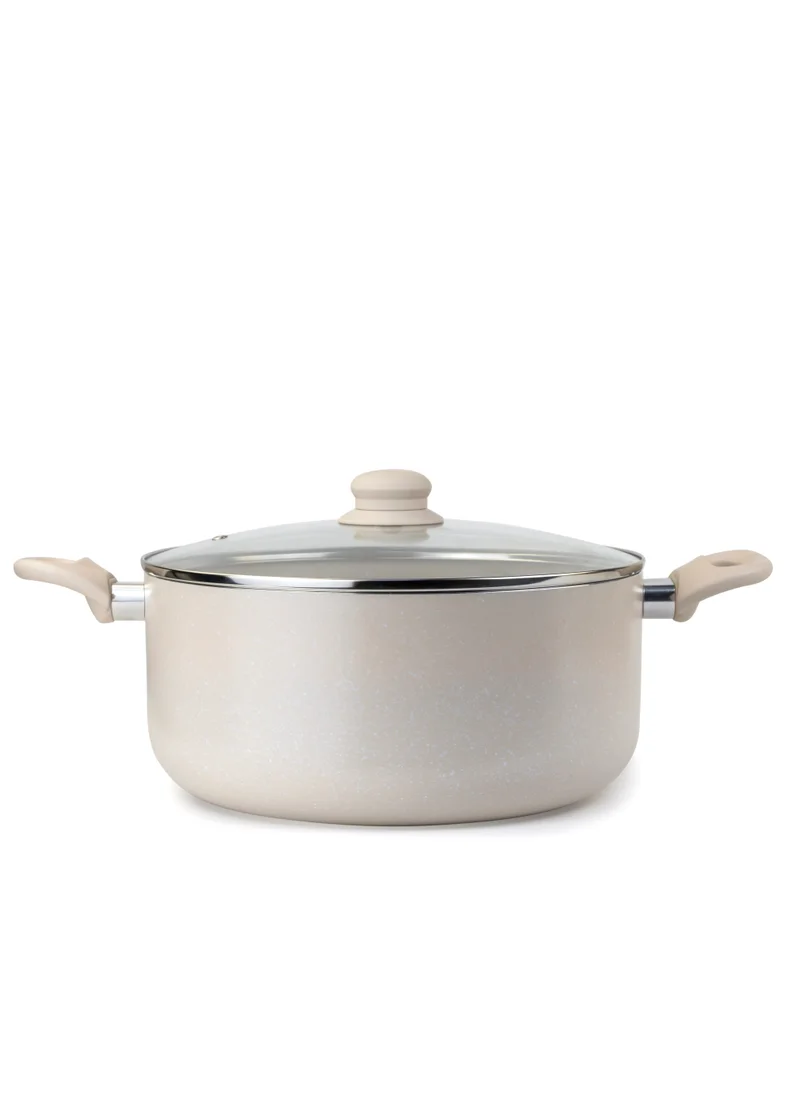 ويلسون Oak Casserole with Lid and Marble Coating, Soft Touch Handle Stew Pot Suitable for Gas Electric Induction and Ceramic Stove Dutch Oven - 28cm – Cream