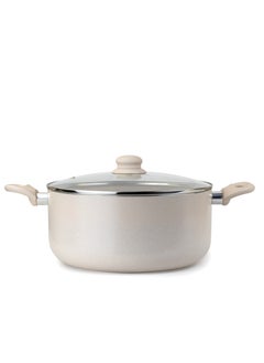 Wilson Oak Casserole with Lid and Marble Coating, Soft Touch Handle Stew Pot Suitable for Gas Electric Induction and Ceramic Stove Dutch Oven - 28cm – Cream  - Image 1