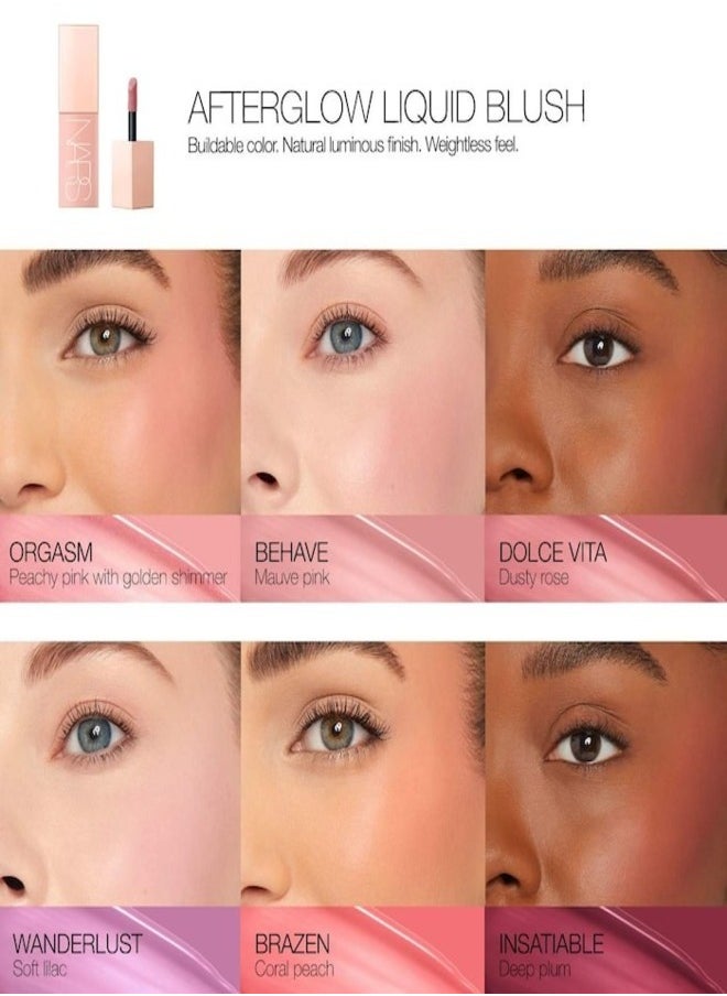NARS Cosmetics - NARS Afterglow Liquid Blush - Behave 7ml | Lightweight, Buildable & Long-Lasting Mauve Pink Cheek Color for a Natural, Radiant Glow - Image 1