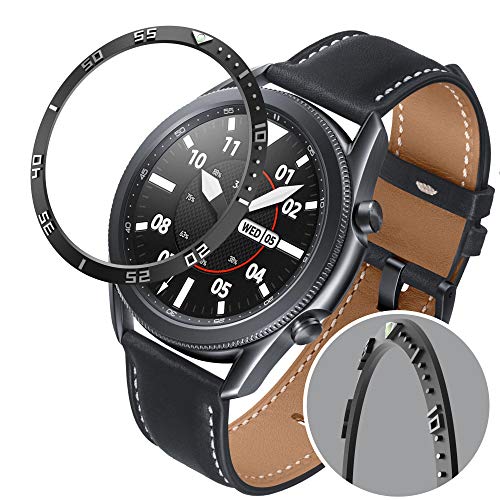 BaiHui Bezel Accessories Compatible Galaxy Watch 3 45mm Bezel, Stainless Steel Bezel Ring Adhesive Cover Anti Scratch Protection Cover for Galaxy Watch 4 Classic 46mm Bezel - Black - Image 1