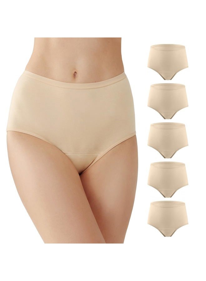 BATTEWA Leak Proof Underwear for Women Washable, High Waist Cotton Incontinence Underwear 50ML Bladder Leakage(5Beige, Large, 5 Pack) - Image 1