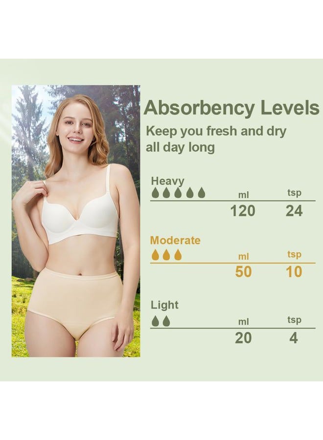 BATTEWA Leak Proof Underwear for Women Washable, High Waist Cotton Incontinence Underwear 50ML Bladder Leakage(5Beige, Large, 5 Pack) - Image 2