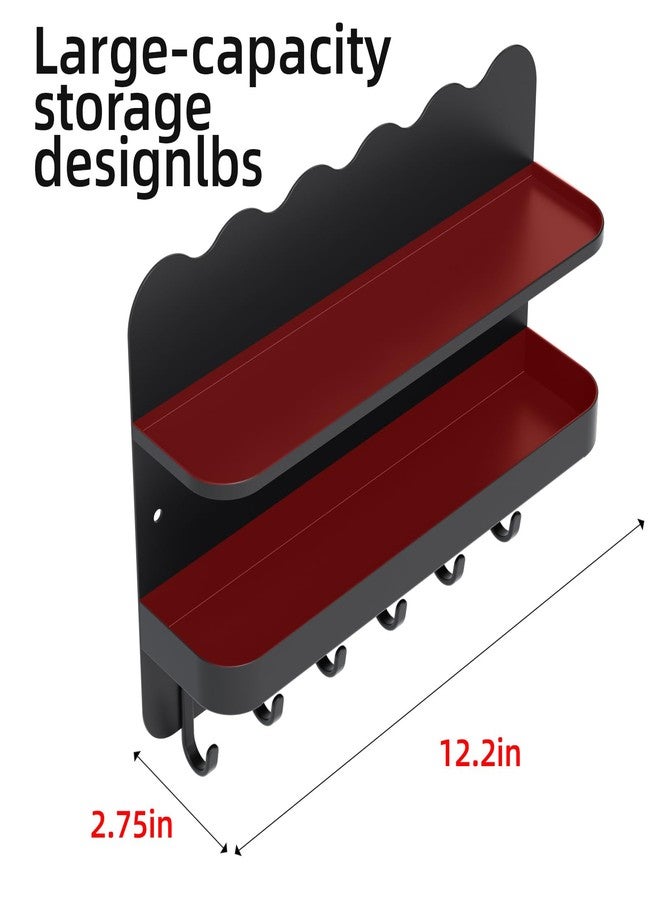 KMUZAWN Floating Shelves for Bedside Shelf, Cute Decor for Teen Girls, Metal Organizer with 22 Lbs Load Capacity & 2-in-1 Adhesive & Drill Installation, Wall Storage for Bedroom, Dorm(Black, 1 Pack) - Image 3