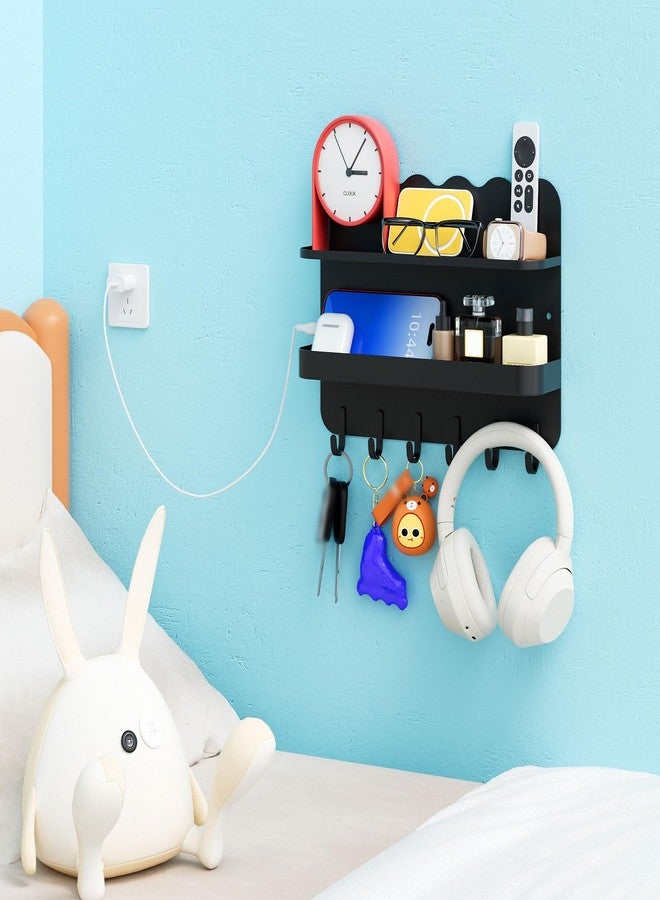 KMUZAWN Floating Shelves for Bedside Shelf, Cute Decor for Teen Girls, Metal Organizer with 22 Lbs Load Capacity & 2-in-1 Adhesive & Drill Installation, Wall Storage for Bedroom, Dorm(Black, 1 Pack) - Image 1