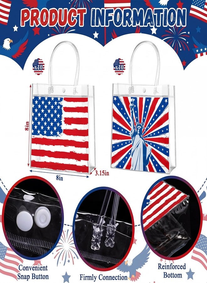 Aliceset 20 Pcs 4th of July Clear Gift Bags Bulk with Handles Patriotic Goodie Bags Independence Day Decor for USA Red White Blue Veterans Party Candy Snacks Treat Favor, 8 x 8 x 3.15 Inch - Image 2