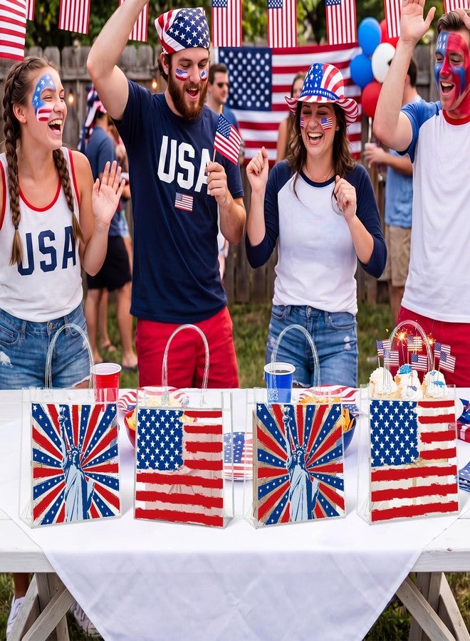 Aliceset 20 Pcs 4th of July Clear Gift Bags Bulk with Handles Patriotic Goodie Bags Independence Day Decor for USA Red White Blue Veterans Party Candy Snacks Treat Favor, 8 x 8 x 3.15 Inch - Image 5