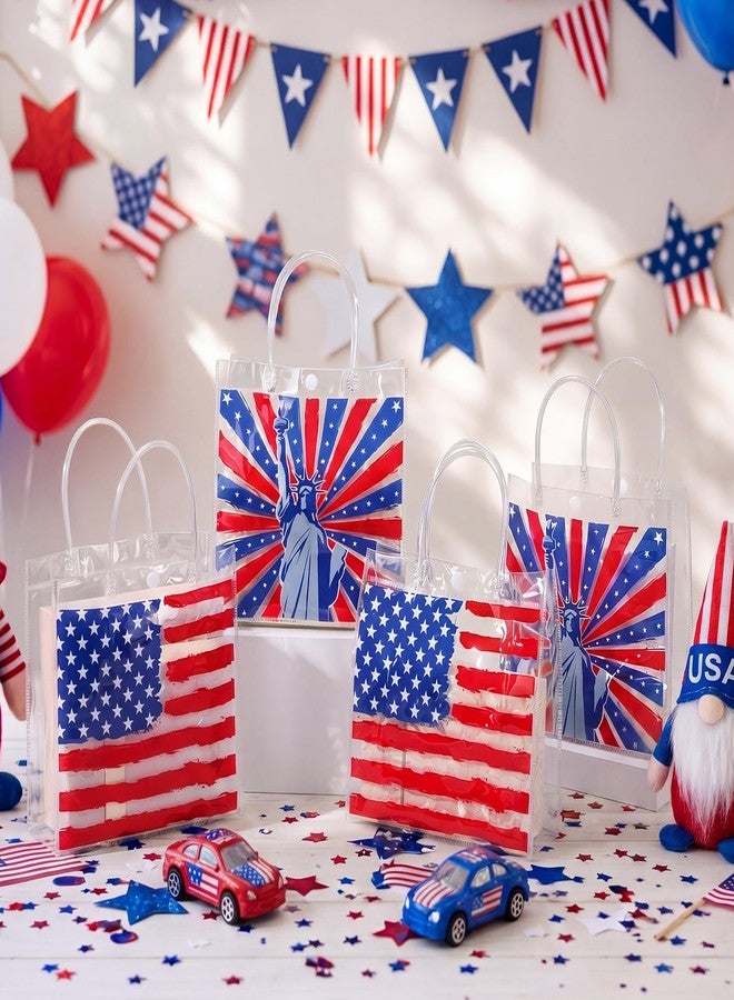Aliceset 20 Pcs 4th of July Clear Gift Bags Bulk with Handles Patriotic Goodie Bags Independence Day Decor for USA Red White Blue Veterans Party Candy Snacks Treat Favor, 8 x 8 x 3.15 Inch - Image 4