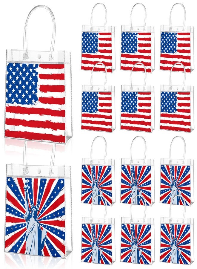 Aliceset 20 Pcs 4th of July Clear Gift Bags Bulk with Handles Patriotic Goodie Bags Independence Day Decor for USA Red White Blue Veterans Party Candy Snacks Treat Favor, 8 x 8 x 3.15 Inch - Image 1