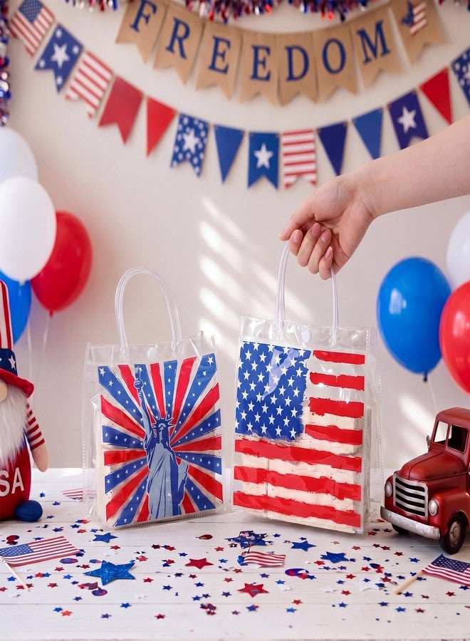 Aliceset 20 Pcs 4th of July Clear Gift Bags Bulk with Handles Patriotic Goodie Bags Independence Day Decor for USA Red White Blue Veterans Party Candy Snacks Treat Favor, 8 x 8 x 3.15 Inch - Image 3