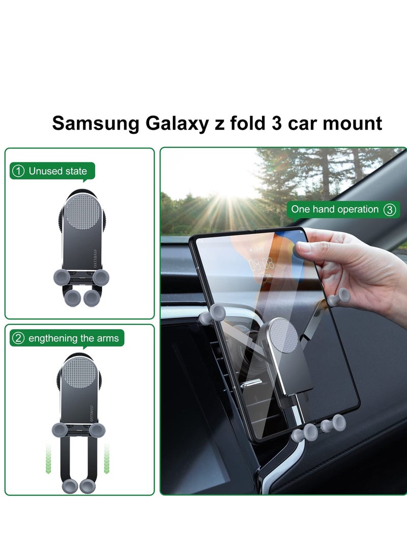 Captaintech Universal Aluminum Car Phone Holder for Samsung Galaxy Z Fold 3 / Z Fold 2 / S21 / S20 - Gravity Vent Mount for Mobile Devices Under 8 Inches - Image 3