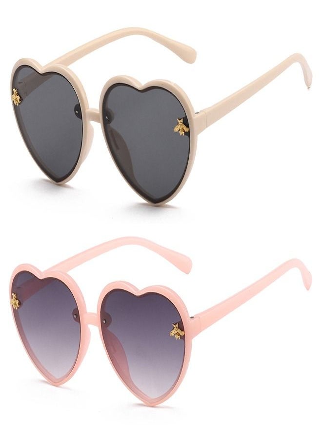 Heart-shaped Sunglasses for Kids Stylish Cute Bee Frame for Toddler Girls Boys Age 2-10 UV400 Protection, Children's Sunglasses Light Color Gradient Lens Jelly Frame Sunglasses - Image 1