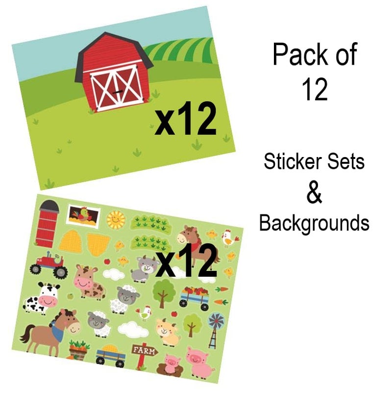 Fun Express Make Your Own Farm Sticker Scene - DIY Stickers Kids - Party Favors - Farm Party Favors -12 Large Sheets - Stationary Arts & Crafts - Vbs Vacation Bible School Supplies/Decor - Image 4