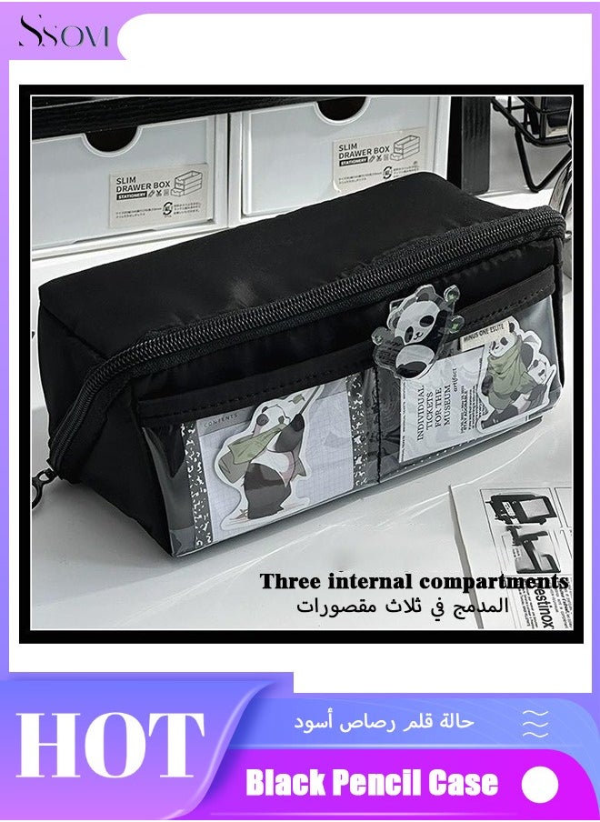 Ssovi [Stationery Pencil Pouch] Carrying Dirty Resistant Large Opening Large Capacity Front Transparent Student Pencil Pouch  - Image 1