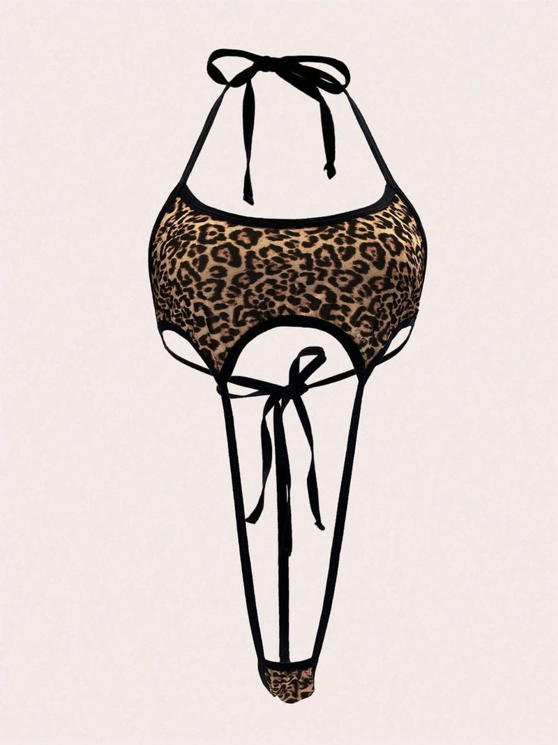 Liona Leopard Patterned Nightgown Elastic Bra Panties - Image 1