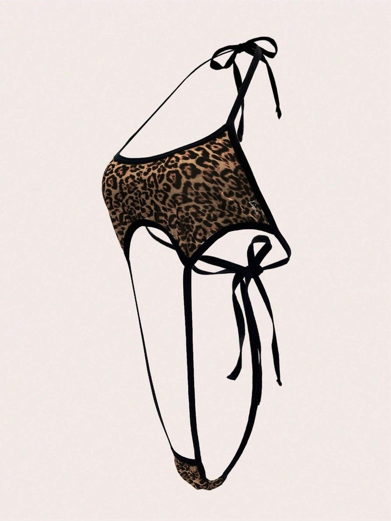 Liona Leopard Patterned Nightgown Elastic Bra Panties - Image 4
