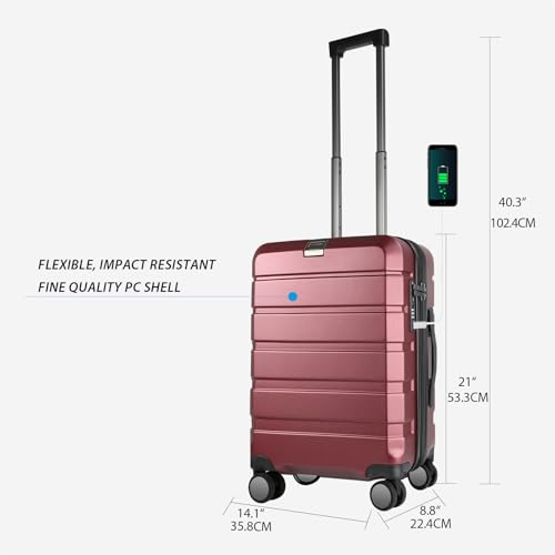 KROSER Hardside Expandable Carry On Luggage with Spinner Wheels & Built-in TSA Lock, Durable Suitcase Rolling Luggage with USB Port, Carry-On 20-Inch, Burgundy - Image 2