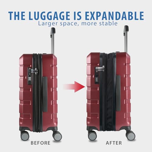 KROSER Hardside Expandable Carry On Luggage with Spinner Wheels & Built-in TSA Lock, Durable Suitcase Rolling Luggage with USB Port, Carry-On 20-Inch, Burgundy - Image 5