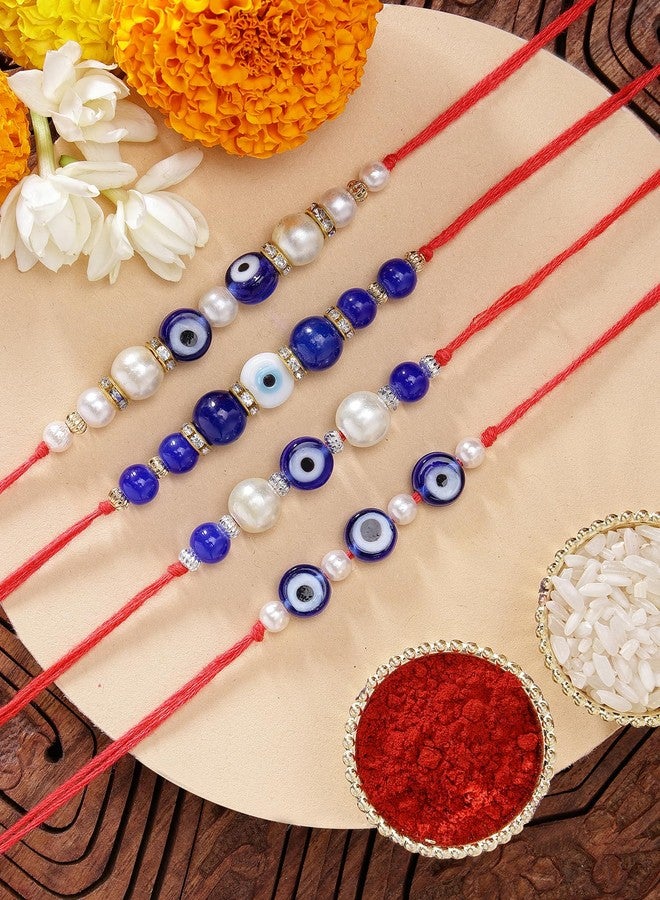 Karatcart Rakhi for Brother Set of 4 Evil Eye Handmade Rakhi with Roli & Chawal(KCRR150) - Image 2