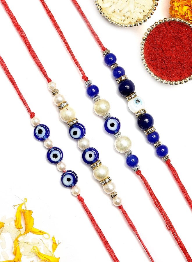 Karatcart Rakhi for Brother Set of 4 Evil Eye Handmade Rakhi with Roli & Chawal(KCRR150) - Image 1