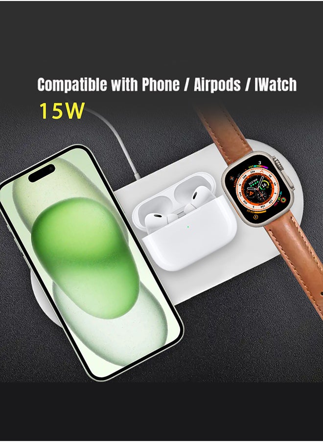 CATANES - iPhone 15 Plus Charging Station 3 in 1 Faster Mag-Safe Qi Wireless Charger Stand Wireless Charging Pad for iPhone 15 for iWatch Ultra2 Ultra 8/7/SE/6/5/4/3/2/1 Pods pro/2/3 - Image 1