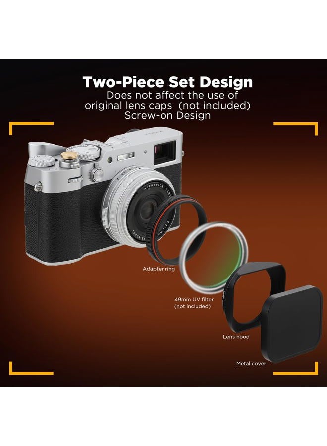 Haoge LH-X200B Square Metal Lens Hood with 49mm Adapter Ring Metal Cap for Fujifilm X100VI x-100vi Fuji Photo Camera Accessories Black - Image 4