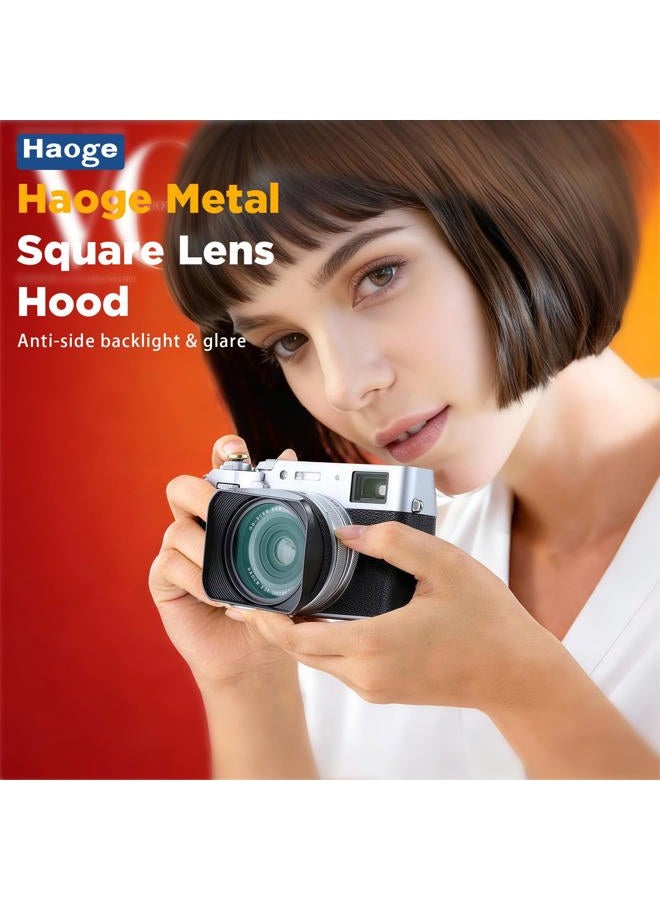 Haoge LH-X200B Square Metal Lens Hood with 49mm Adapter Ring Metal Cap for Fujifilm X100VI x-100vi Fuji Photo Camera Accessories Black - Image 2