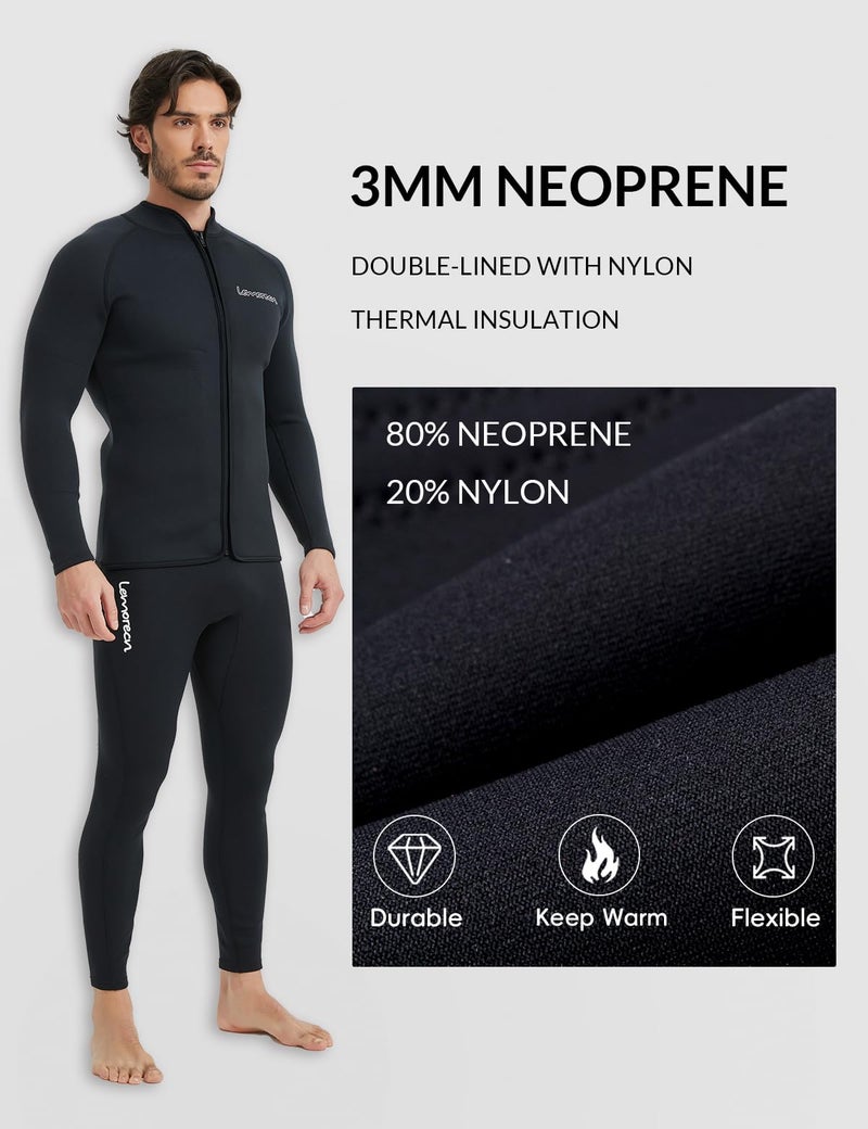 Lemorecn Men’s 3mm Wetsuits Jacket Long Sleeve Neoprene Wetsuits Top(2031blackS) - Image 2