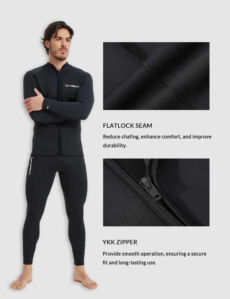 Lemorecn Men’s 3mm Wetsuits Jacket Long Sleeve Neoprene Wetsuits Top(2031blackS) - Image 3