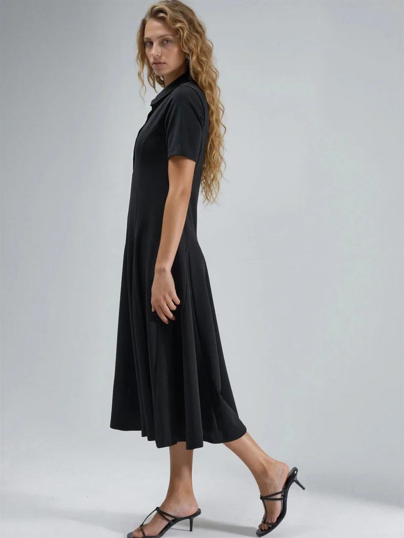 بوسيم BUSEM Midi A-Line Dress with Shirt Collar