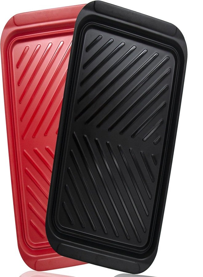 ECOIOU Large Grilling Prep and Serve Trays, 17" x 10.5" x 1.2" BBQ Platters for Raw and Cooked Food, Melamine Serving Trays for Food, Set of 2, Black and Red, Cleaning Pack Included - Image 1