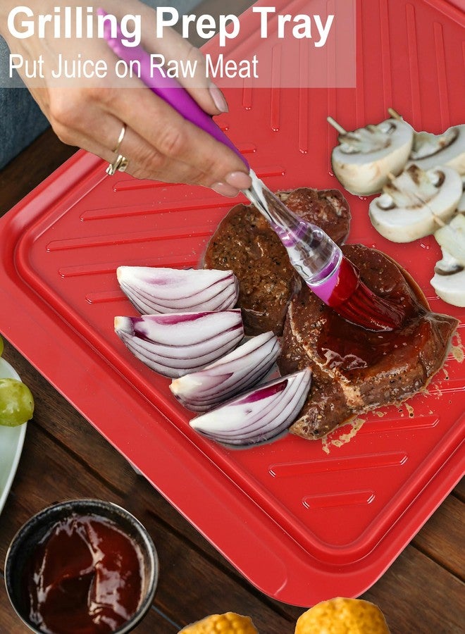 ECOIOU Large Grilling Prep and Serve Trays, 17" x 10.5" x 1.2" BBQ Platters for Raw and Cooked Food, Melamine Serving Trays for Food, Set of 2, Black and Red, Cleaning Pack Included - Image 4