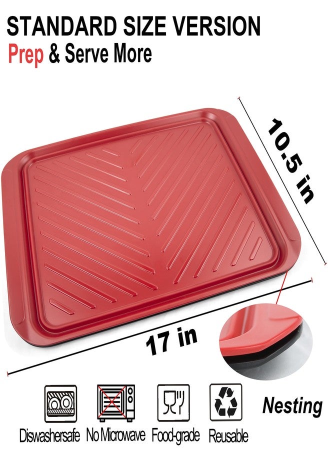 ECOIOU Large Grilling Prep and Serve Trays, 17" x 10.5" x 1.2" BBQ Platters for Raw and Cooked Food, Melamine Serving Trays for Food, Set of 2, Black and Red, Cleaning Pack Included - Image 3