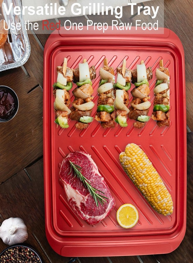 ECOIOU Large Grilling Prep and Serve Trays, 17" x 10.5" x 1.2" BBQ Platters for Raw and Cooked Food, Melamine Serving Trays for Food, Set of 2, Black and Red, Cleaning Pack Included - Image 5
