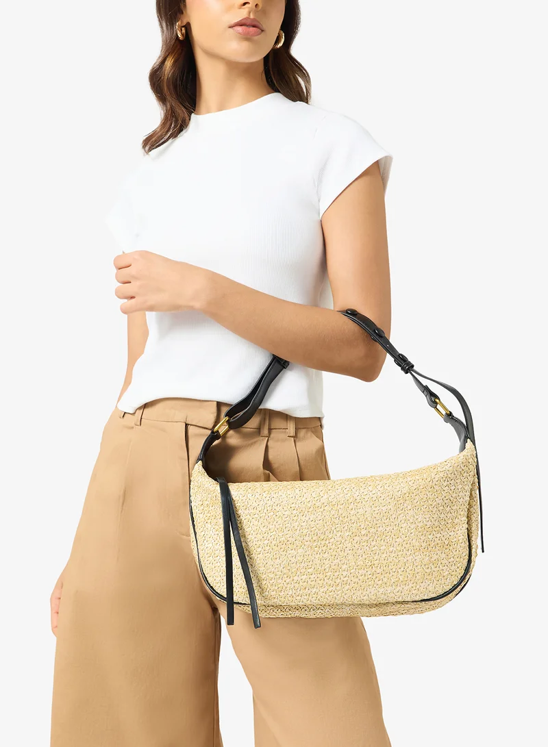 ELLA Black Raffia Textured Detail Shoulder Bag for Women | Best Price UAE